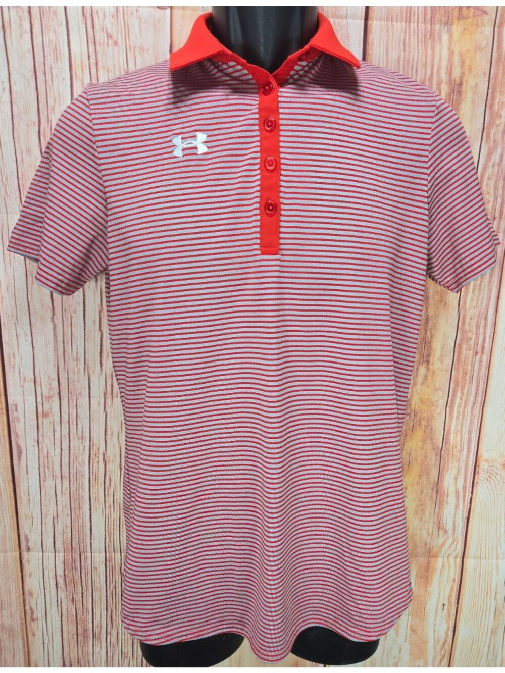 Under Armour Womens Red Striped Polo Small